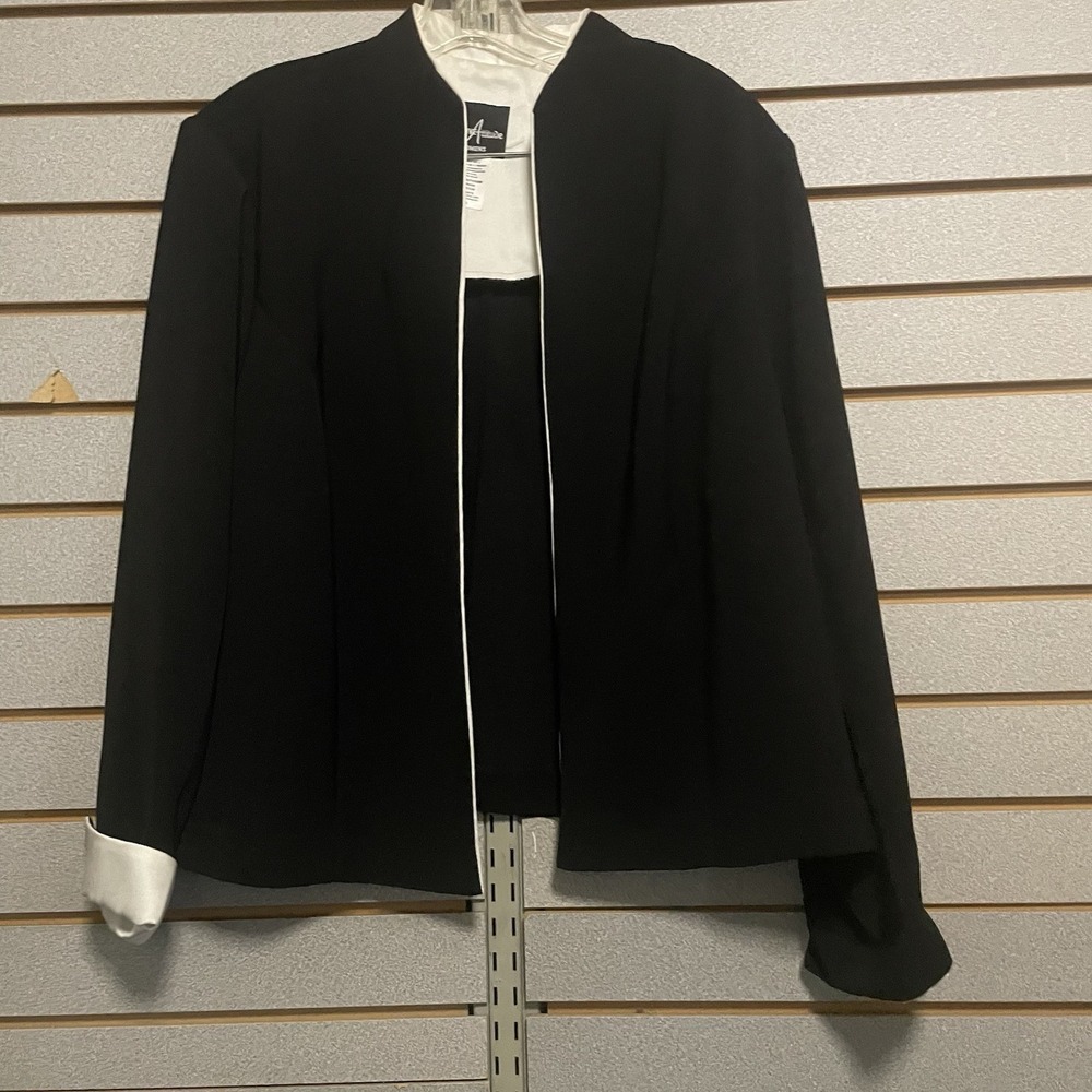 Positive Attitude 2‎ Pc Skirt Suit Blazer Black White Women's Sz 16 Made In USA